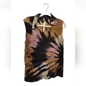 Raquel Allegra Tie Dye Cotton Blouse Top Sleeveless Collared Sz 0